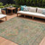 8' X 10' Green Teal Blue And Mauve Floral Medallion Washable Indoor Outdoor Area Rug