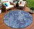8' Navy Blue And Denim Blue Round Abstract Washable Indoor Outdoor Area Rug