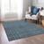 8' X 10' Blue Denim Blue And Mint Green Striped Washable Indoor Outdoor Area Rug