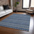 9' X 12' Navy Blue And Mint Green Striped Washable Indoor Outdoor Area Rug
