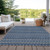 9' X 12' Navy Blue And Mint Green Striped Washable Indoor Outdoor Area Rug