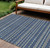 9' X 12' Navy Blue And Mint Green Striped Washable Indoor Outdoor Area Rug
