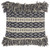 20" Navy Blue and Ivory Geometric Cotton Throw Pillow With Fringe