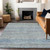 8' X 10' Blue And Charcoal Striped Washable Indoor Outdoor Area Rug