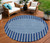 8' Navy Blue And Gray Round Striped Washable Indoor Outdoor Area Rug