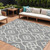 10' X 14' Gray And Ivory Trellis Washable Indoor Outdoor Area Rug