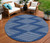 8' Navy Blue And Ivory Round Geometric Washable Indoor Outdoor Area Rug
