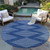 8' Navy Blue And Ivory Round Geometric Washable Indoor Outdoor Area Rug