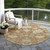 8' Copper Green And Ivory Round Floral Washable Indoor Outdoor Area Rug
