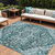 9' X 12' Teal Blue Gray And Charcoal Oriental Washable Indoor Outdoor Area Rug