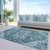 9' X 12' Teal Blue Gray And Charcoal Oriental Washable Indoor Outdoor Area Rug
