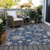 10' X 14' Navy Blue Beige And Gray Floral Washable Indoor Outdoor Area Rug