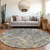 8' Gray Silver And Charcoal Round Geometric Washable Indoor Outdoor Area Rug
