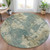 8' Teal Blue And Beige Round Abstract Washable Indoor Outdoor Area Rug