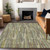8' X 10' Artichoke Green And Ivory Striped Washable Indoor Outdoor Area Rug