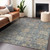 9' X 12' Denim Blue Brown And Beige Damask Washable Indoor Outdoor Area Rug