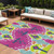10' X 14' Pink Lime Green And Orange Ikat Washable Indoor Outdoor Area Rug