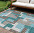 10' X 14' Teal Blue Aqua And Beige Abstract Washable Indoor Outdoor Area Rug