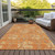 9' X 12' Orange Gray And Beige Floral Washable Indoor Outdoor Area Rug