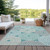 8' X 10' Teal Blue Beige And Gray Geometric Washable Indoor Outdoor Area Rug