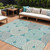 8' X 10' Teal Blue Beige And Gray Geometric Washable Indoor Outdoor Area Rug