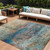 9' X 12' Teal Blue Orange And Beige Abstract Washable Indoor Outdoor Area Rug