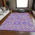 9' X 12' Lavender Lilac And Gray Floral Washable Indoor Outdoor Area Rug
