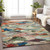 10' X 14' Green Teal Blue And Terra Cotta Abstract Washable Indoor Outdoor Area Rug