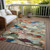 10' X 14' Green Teal Blue And Terra Cotta Abstract Washable Indoor Outdoor Area Rug