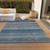 3' X 5' Navy Blue Sky Blue And Taupe Striped Washable Indoor Outdoor Area Rug
