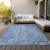 9' X 12' Sky Blue And Navy Blue Abstract Washable Indoor Outdoor Area Rug