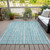 9' X 12' Teal Blue And Ivory Striped Washable Indoor Outdoor Area Rug