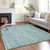 9' X 12' Teal Blue And Ivory Striped Washable Indoor Outdoor Area Rug