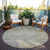 8' Beige Gray And Green Round Floral Washable Indoor Outdoor Area Rug