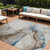 9' X 12' Beige And Blue Abstract Washable Indoor Outdoor Area Rug