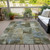 9' X 12' Green Gray And Sky Blue Abstract Washable Indoor Outdoor Area Rug