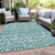8' X 10' Teal Blue And Ivory Southwestern Washable Indoor Outdoor Area Rug