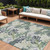 9' X 12' Artichoke Green Lavender And Ivory Botanical Leaves Washable Indoor Outdoor Area Rug