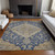 9' X 12' Navy Blue Beige And Brown Oriental Washable Indoor Outdoor Area Rug