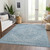 8' X 10' Sky Blue And Ivory Oriental Washable Indoor Outdoor Area Rug