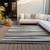 10' X 14' Gray Ivory And Beige Striped Washable Indoor Outdoor Area Rug