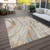 8' X 10' Beige Teal Blue And Ivory Abstract Washable Indoor Outdoor Area Rug