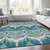8' X 10' Teal Blue Navy Blue And Ivory Ikat Washable Indoor Outdoor Area Rug