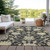 8' X 10' Black And Ivory Floral Washable Indoor Outdoor Area Rug