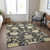 8' X 10' Black And Ivory Floral Washable Indoor Outdoor Area Rug