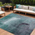9' X 12' Teal Blue Aqua And Ivory Abstract Washable Indoor Outdoor Area Rug