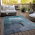 9' X 12' Teal Blue Aqua And Ivory Abstract Washable Indoor Outdoor Area Rug