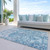 8' X 10' Teal Blue And Ivory Abstract Washable Indoor Outdoor Area Rug