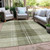 10' X 14' Artichoke Green Brown And Ivory Plaid Washable Indoor Outdoor Area Rug