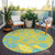 8' Yellow And Aqua Round Floral Washable Indoor Outdoor Area Rug
